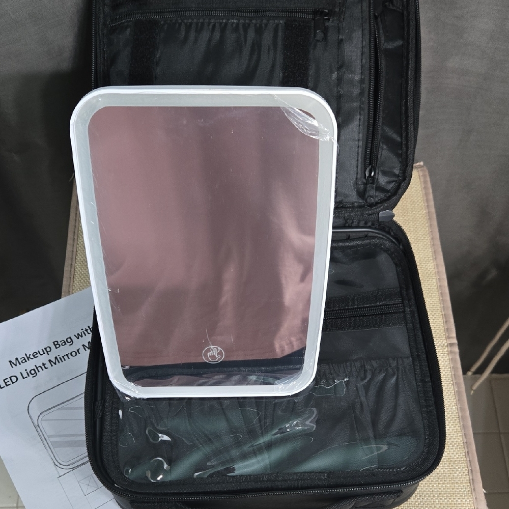 Portable LED Mirror with Black Cosmetic Case